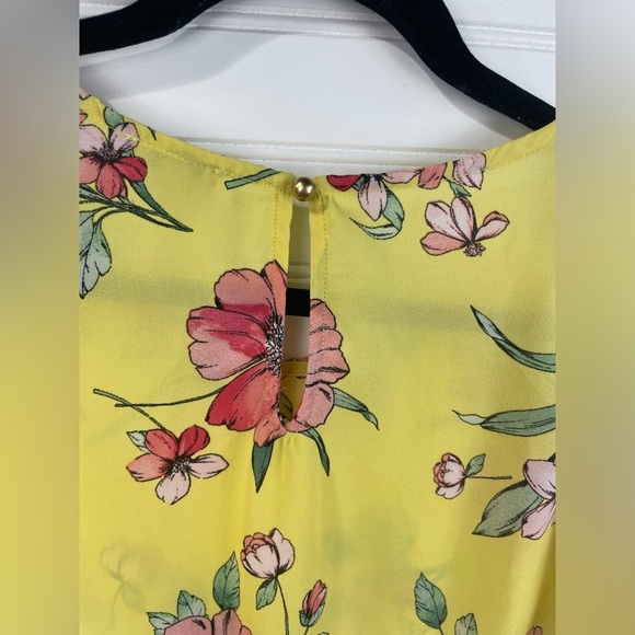 Lily White Yellow Floral Short Sleeve Keyhole Neck Sheer Blouse XL Women’s EUC - Picture 6 of 9